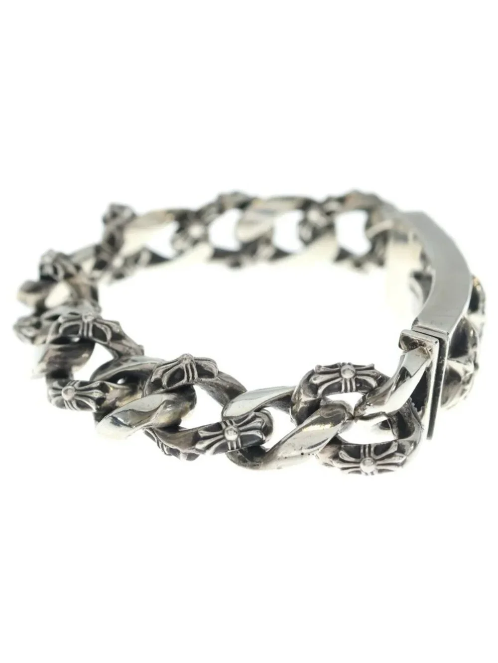 Chrome Hearts ID 3 Star Three ID Fancy Link Bracelet Silver